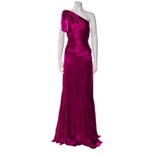 Badgley Mischka Collection Asymmetrical One Shoulder Silk Ball Gown Size 8